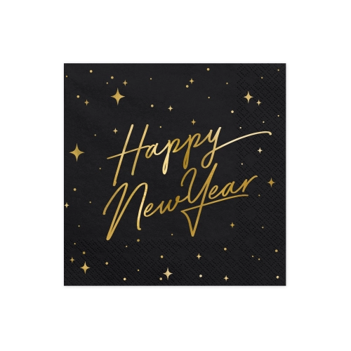 Șervețele din hârtie negre Happy New Year 33x33 cm – 20 buc.