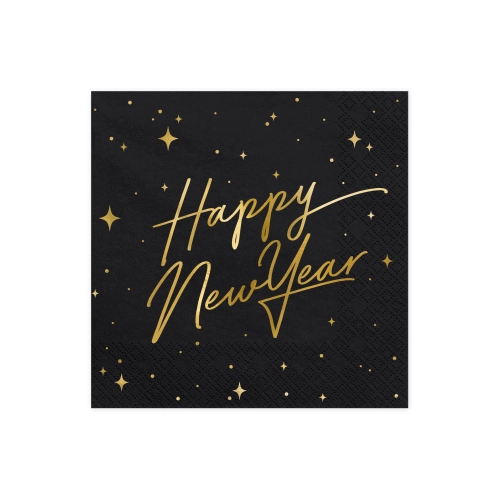 Čierne papierové servítky Happy New Year 33x33 cm – 20 ks