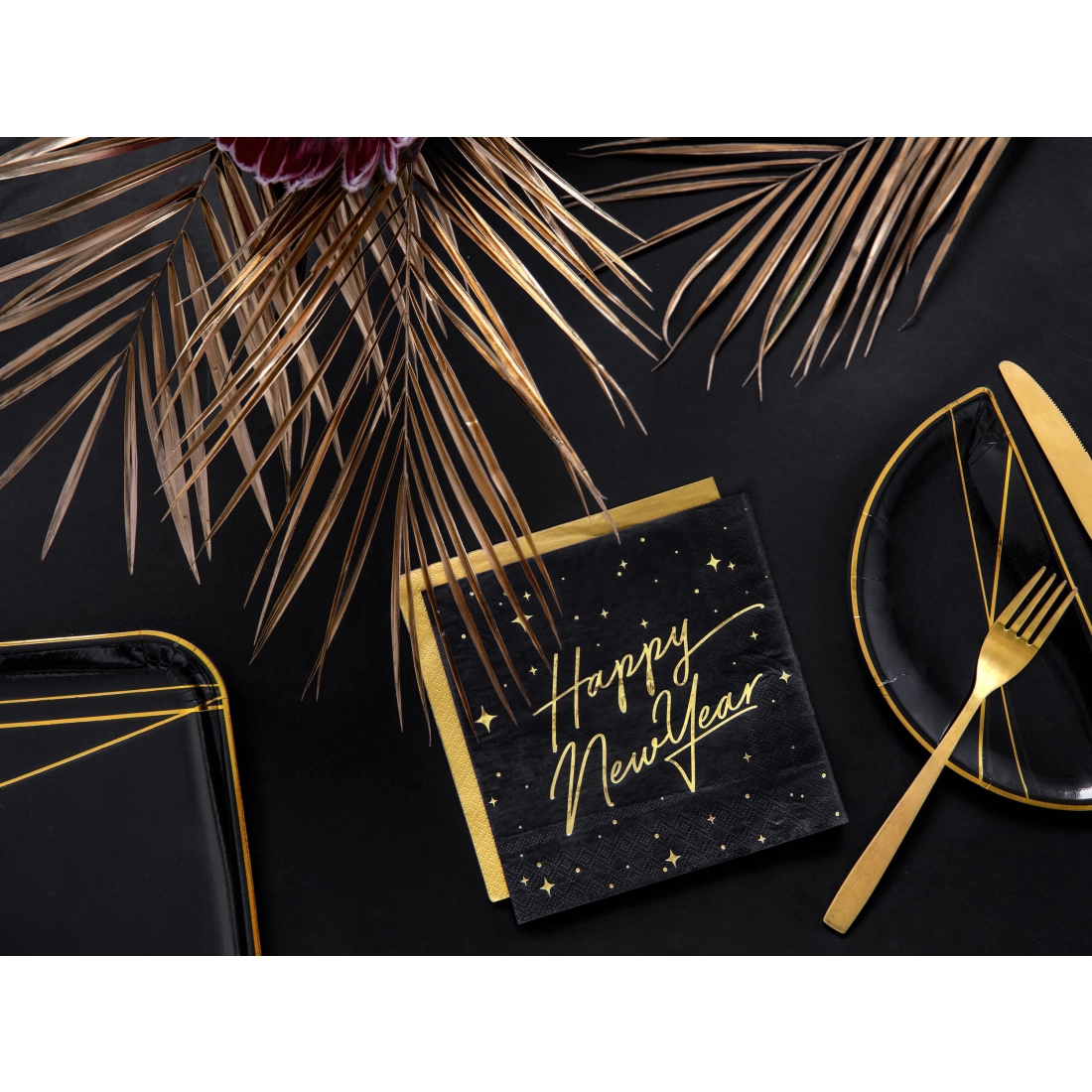 Črne papirnate serviete Happy New Year 33 x 33 cm – 20 kosov