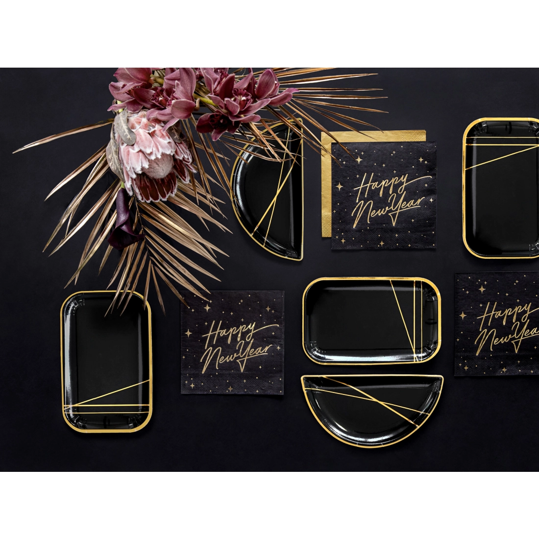 Črne papirnate serviete Happy New Year 33 x 33 cm – 20 kosov