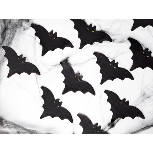 Črne papirnate serviete netopir z metalnim zlatim motivom, 20 kosov
