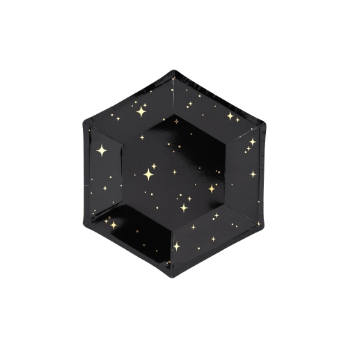 Farfurii din hârtie negre cu stele 20 cm – 6 buc.