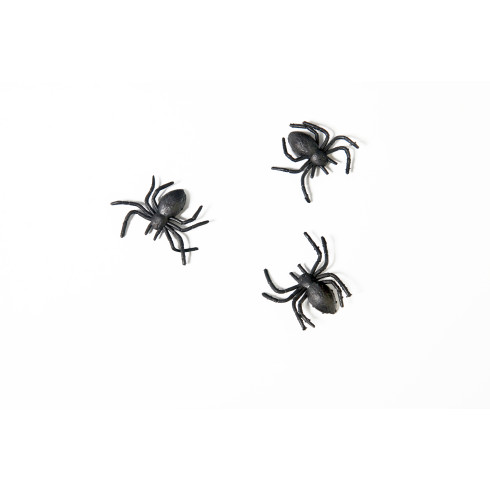 Fekete műanyag pókok dekorációhoz, 3x3 cm, 10 db/csomag
