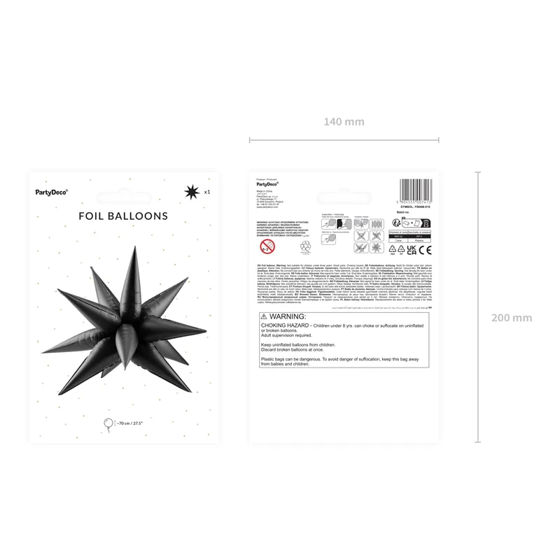 Črn 3D folijski balon zvezda, mat, 70 cm – dekoracija za zabave