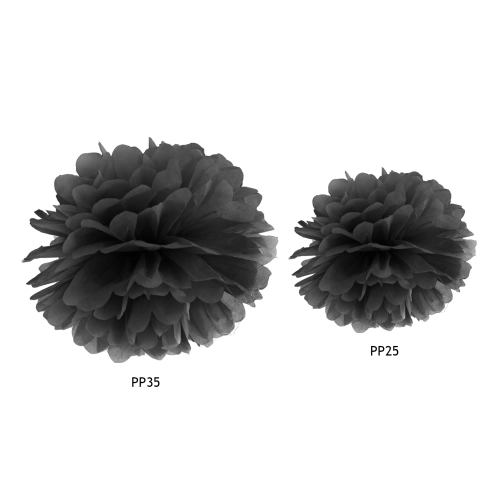Črni papirnati pompon za dekoracijo, 25 cm