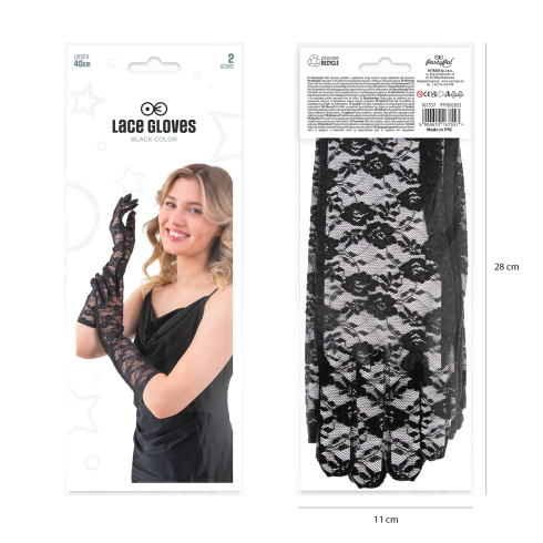 Čipkované rukavice čierne na párty 40 cm