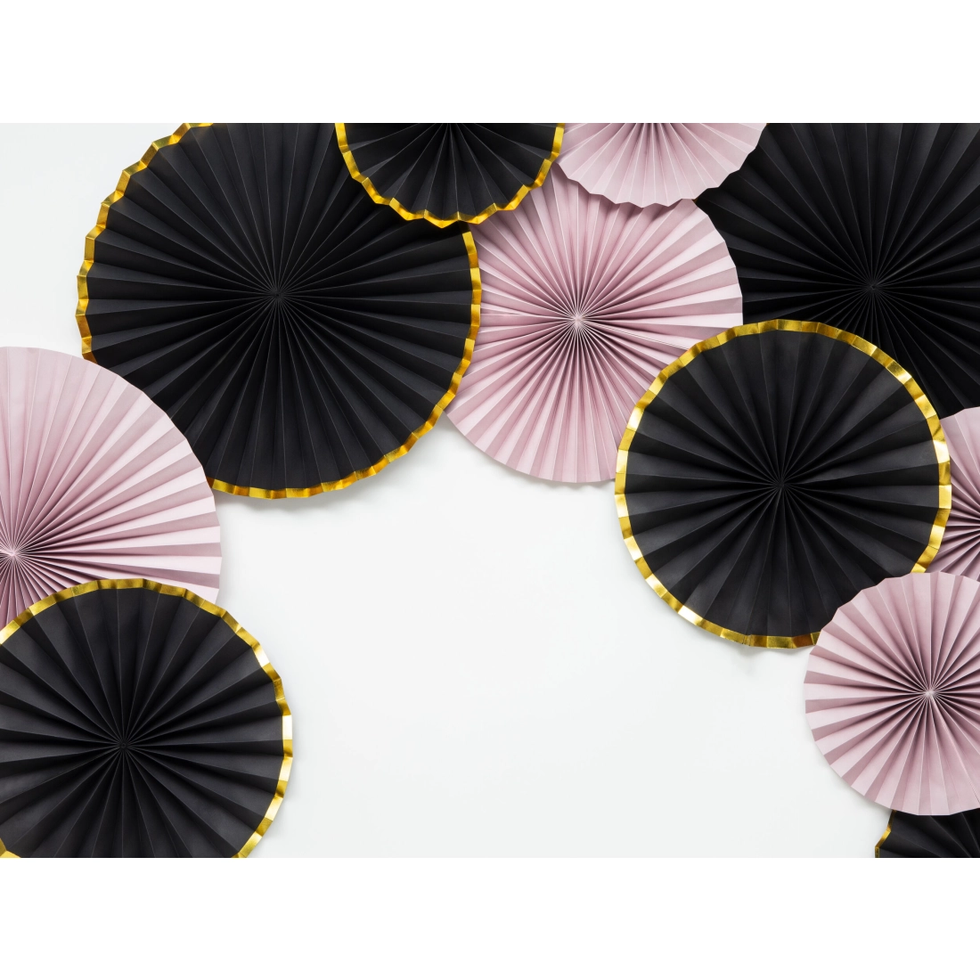 Dekorativne papirnate rozete črne z zlatim robom, 3 kosi