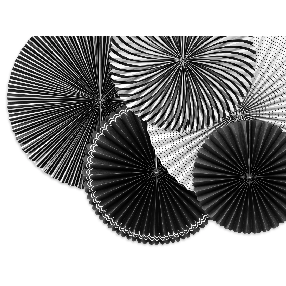 Dekorativne papirnate rozete črno-bele, mešan vzorec, 5 kosov