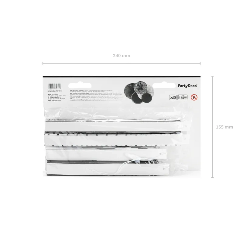 Dekorativne papirnate rozete črno-bele, mešan vzorec, 5 kosov