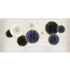 Dekorativne rozete temno modre z zlatim robom, 3 kosi (23–40 cm)
