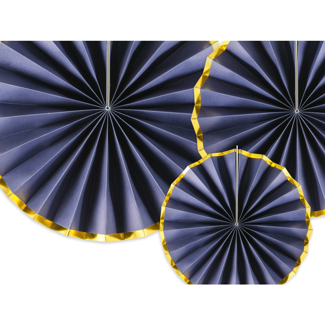 Dekorativne rozete temno modre z zlatim robom, 3 kosi (23–40 cm)