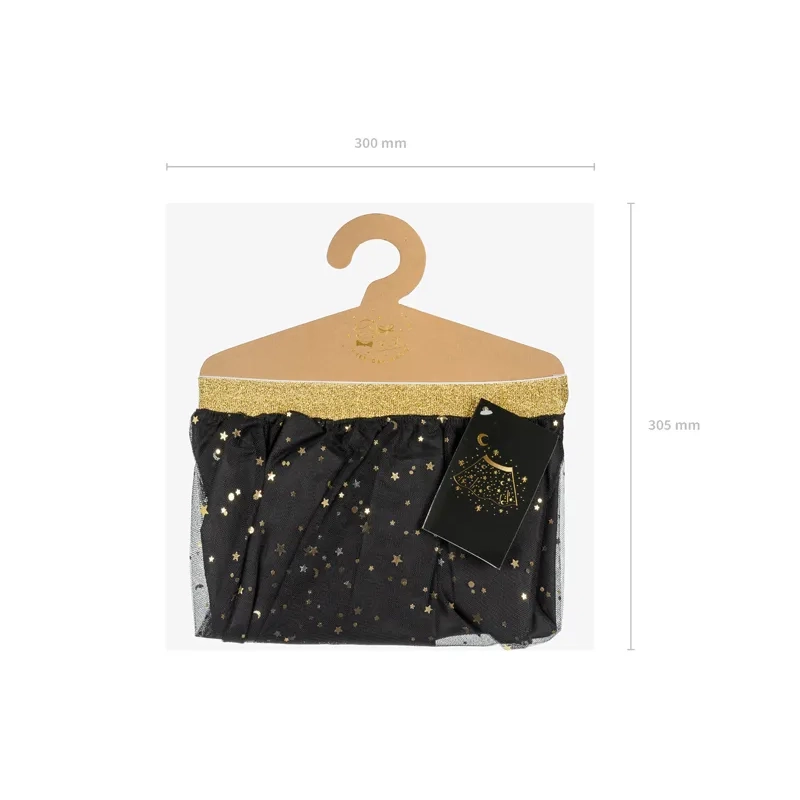 Fustă tutu neagră pentru copii cu stele și talie aurie, 3–7 ani