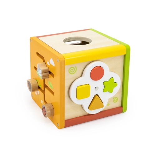 Detská drevená edukačná kocka 5v1 s bludiskom a xylofónom Viga