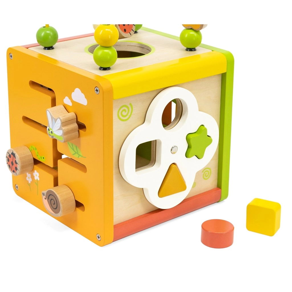 Detská drevená edukačná kocka 5v1 s bludiskom a xylofónom Viga