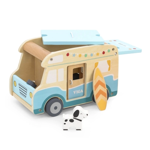 Detská drevená hračka karavan Viga s doplnkami