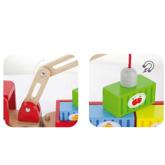 Dřevěná magnetická hračka jeřáb s kontejnery Viga