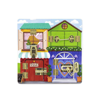 Dětská dřevěná manipulační deska Viga domeček se zámky