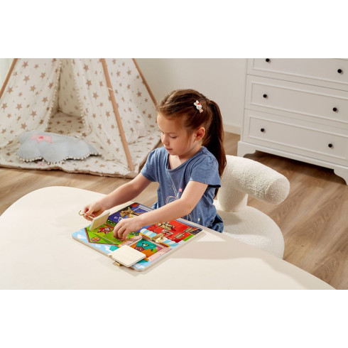 Dětská dřevěná manipulační deska Viga domeček se zámky