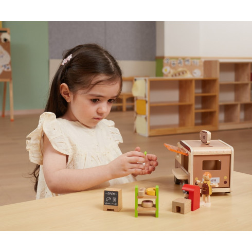 Detská drevená mobilná kaviareň Viga súprava