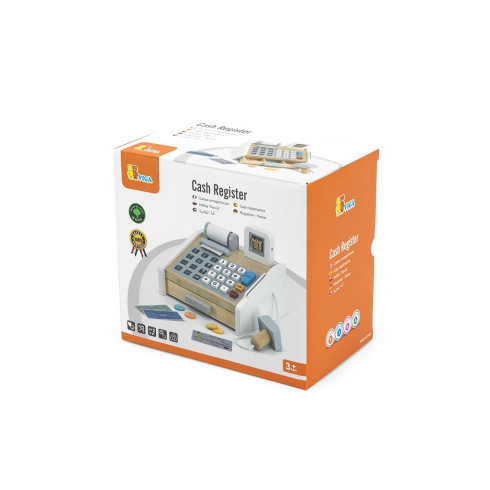 Dětská dřevěná pokladna s příslušenstvím Viga šedo‑bílá