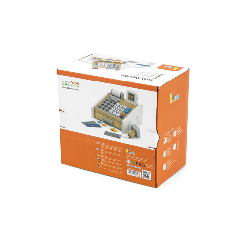 Dětská dřevěná pokladna s příslušenstvím Viga šedo‑bílá