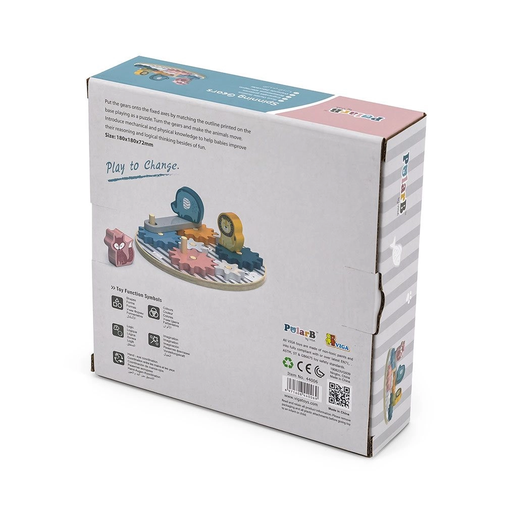 Detská drevená skladačka Viga ozubené kolesá a zvieratká