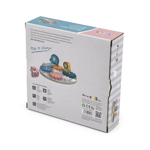 Dětská dřevěná skládací hra Viga ozubená kolečka a zvířátka