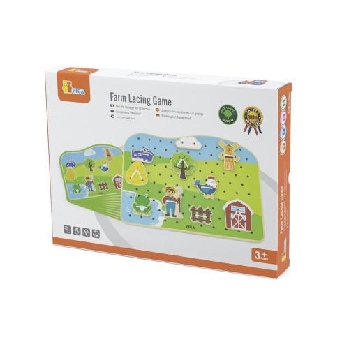 Detská drevená šnurovacia hra Viga Farma 20 dielov