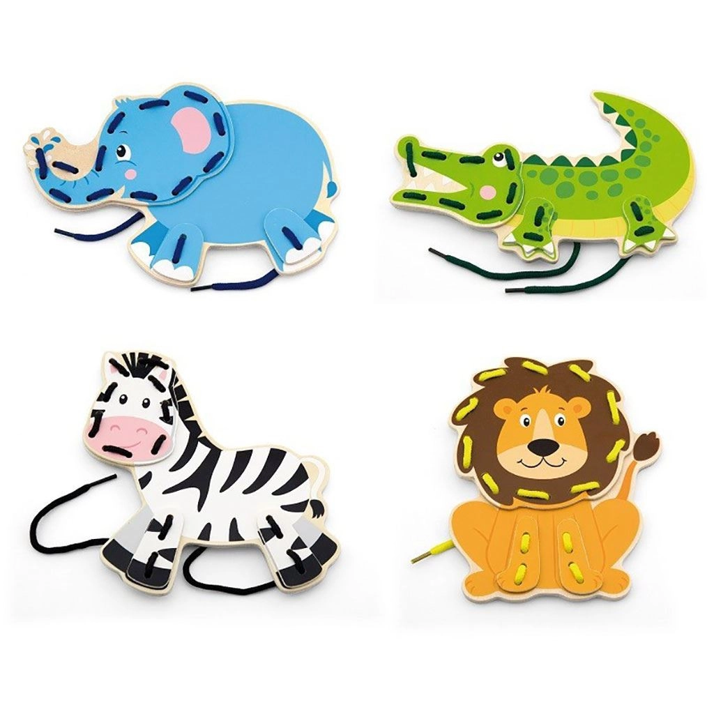 Detská drevená šnurovacia hračka zvieratká Viga