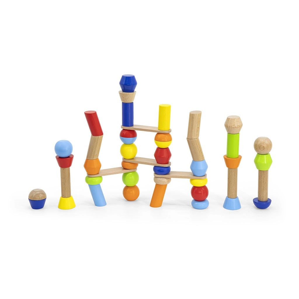 Detská drevená stavebná hra Viga Budovanie veží 46 dielov