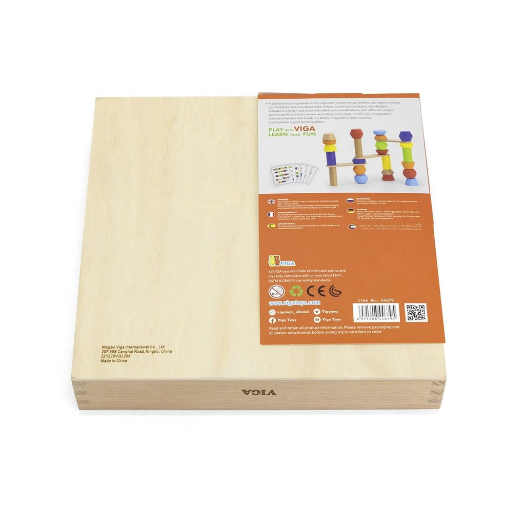 Detská drevená stavebná hra Viga Budovanie veží 46 dielov