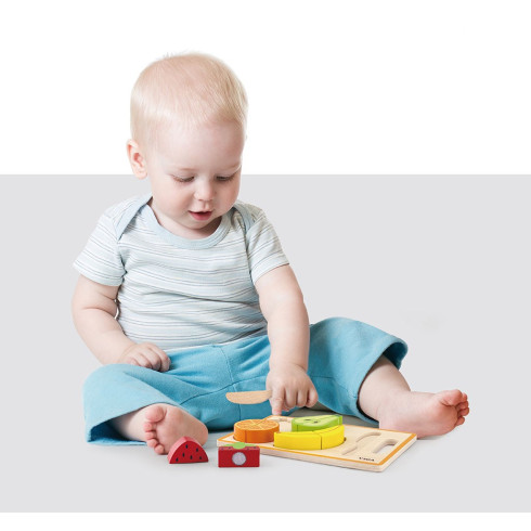 Dětská dřevěná sada na krájení ovoce Viga