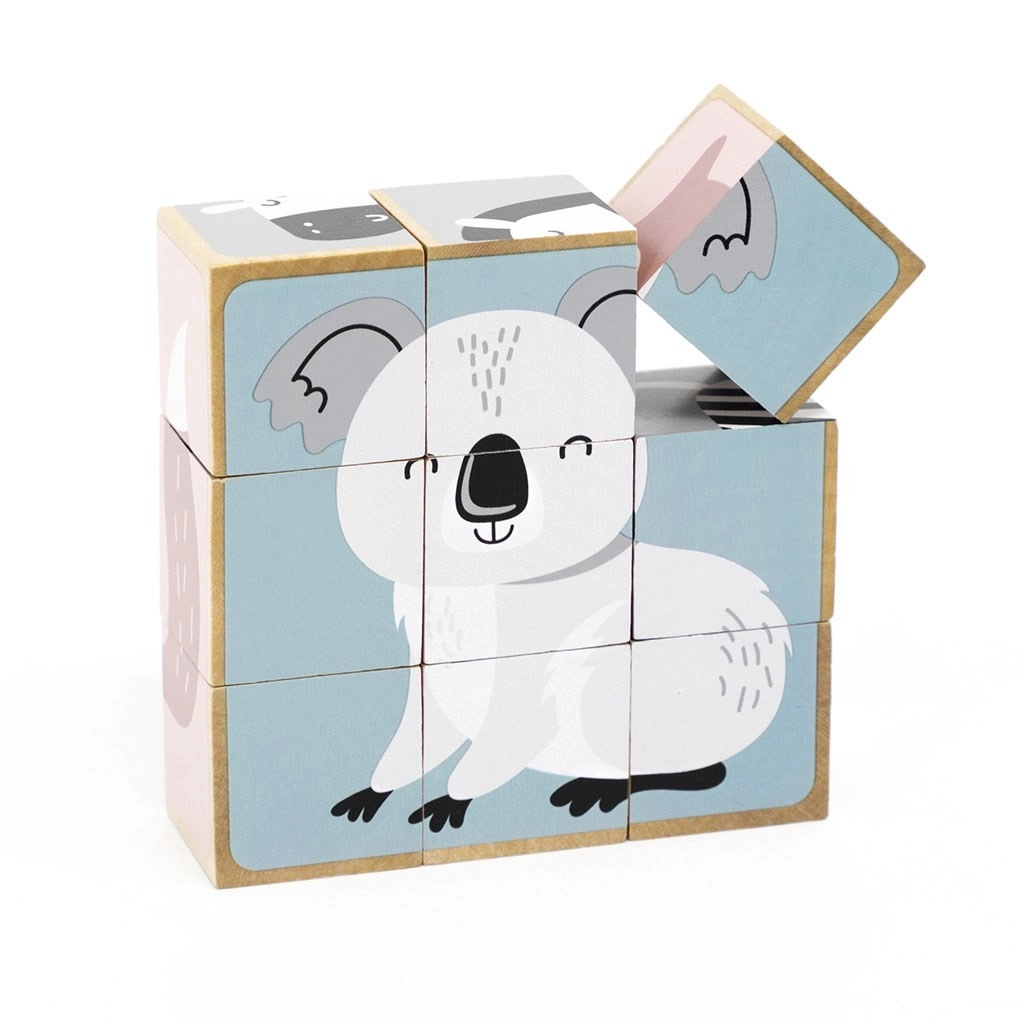 Detské drevené puzzle kocky Viga zvieratá 9 dielov
