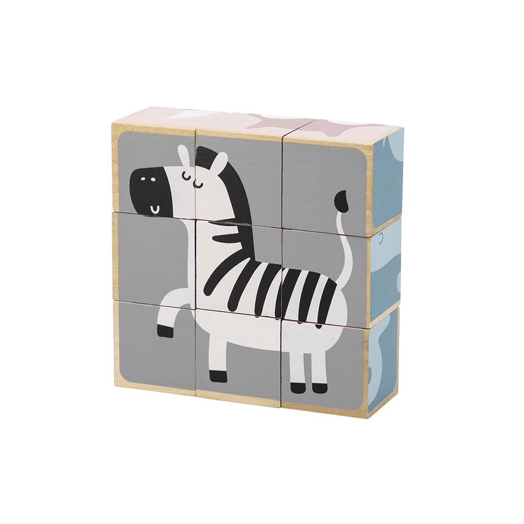 Detské drevené puzzle kocky Viga zvieratá 9 dielov