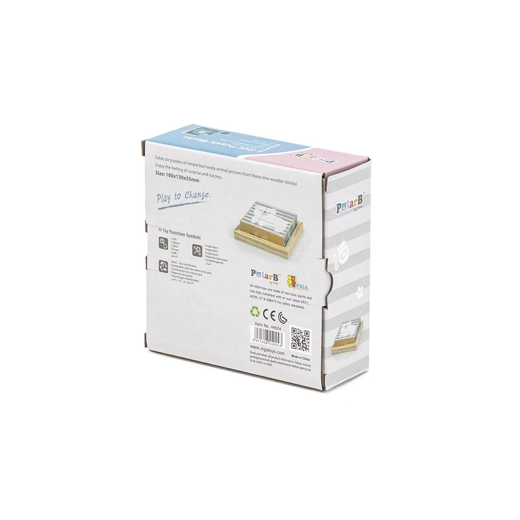 Detské drevené puzzle kocky Viga zvieratá 9 dielov