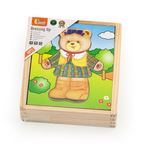 Dětské dřevěné puzzle oblékání medvídek 18 dílků Viga