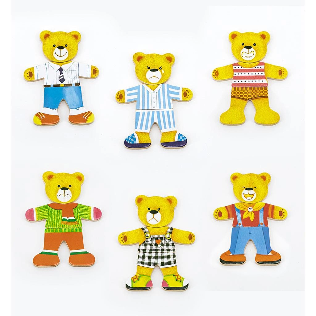 Detské drevené puzzle obliekanie medvedík chlapec 18 dielov Viga