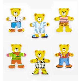 Detské drevené puzzle obliekanie medvedík chlapec 18 dielov Viga