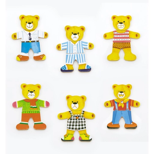 Detské drevené puzzle obliekanie medvedík chlapec 18 dielov Viga