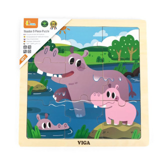 Detské drevené puzzle pre najmenších Viga hrošík 9 dielov