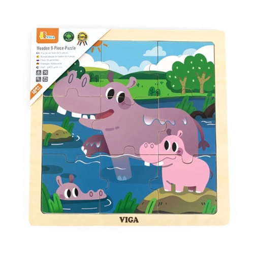 Detské drevené puzzle pre najmenších Viga hrošík 9 dielov