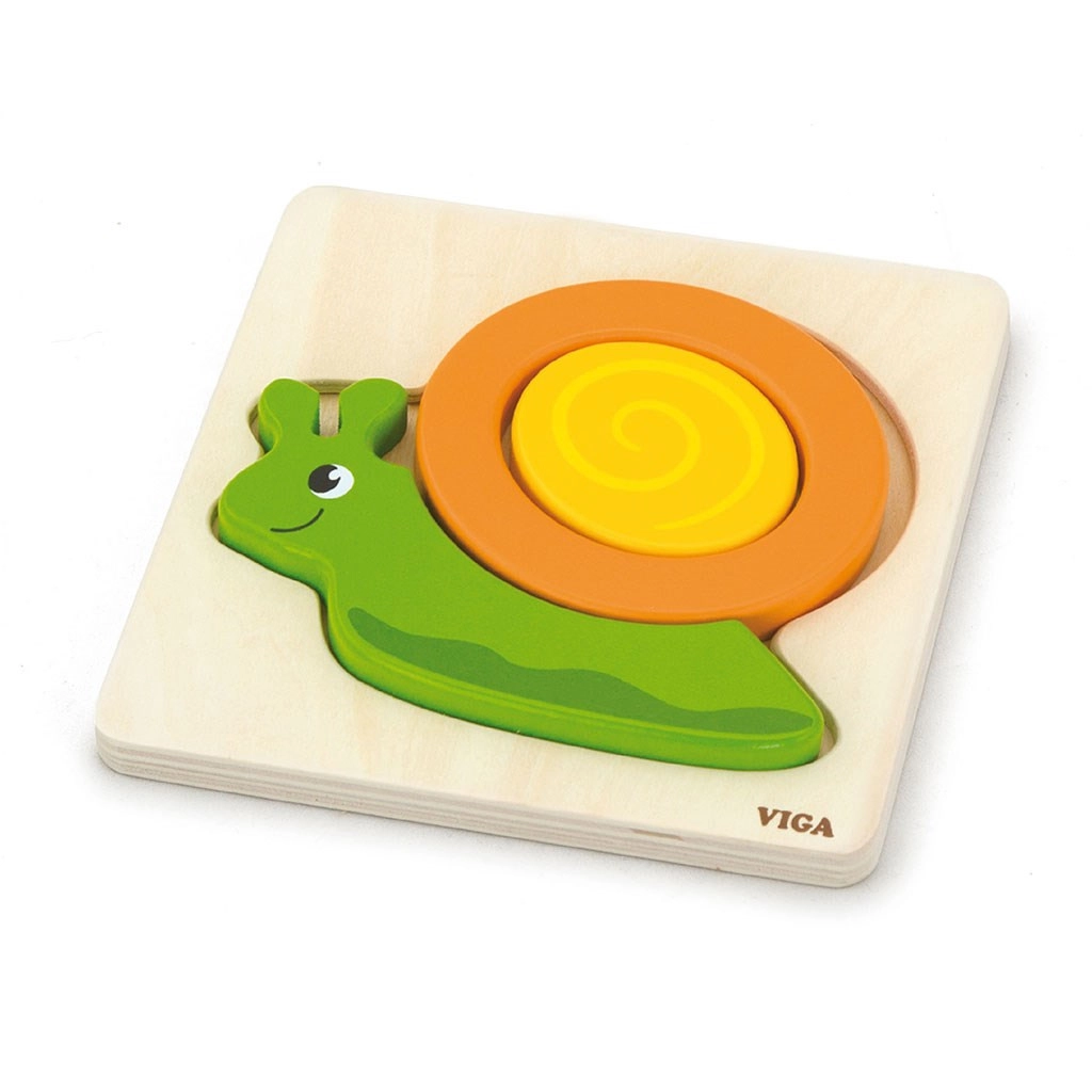 Detské drevené puzzle pre najmenších Viga slimák 4 diely