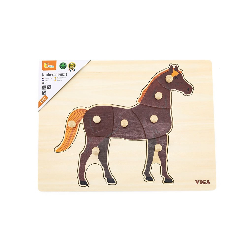 Detské drevené puzzle s úchytmi Montessori Viga koník