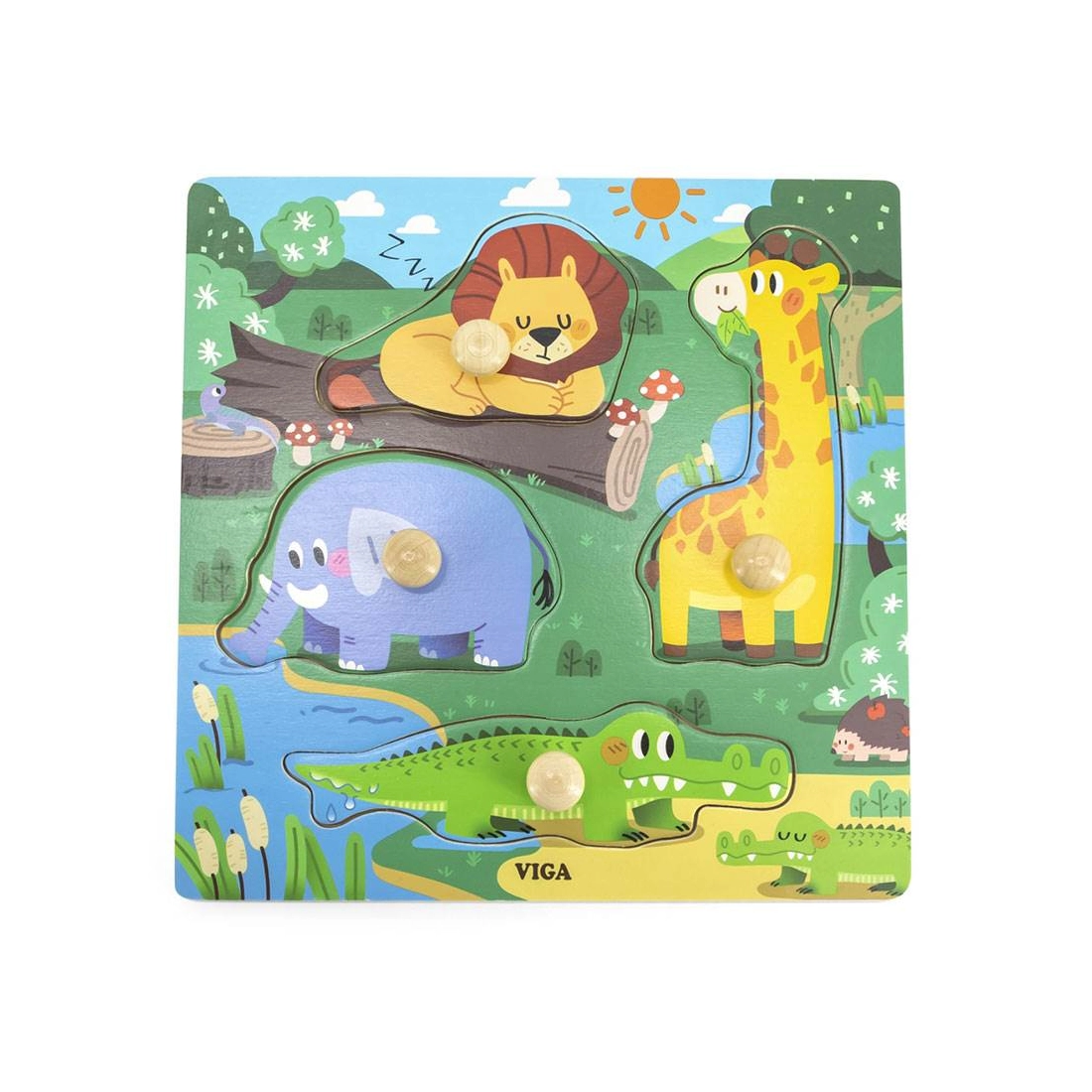 Detské drevené puzzle s úchytmi Viga divoké zvieratá 4 diely