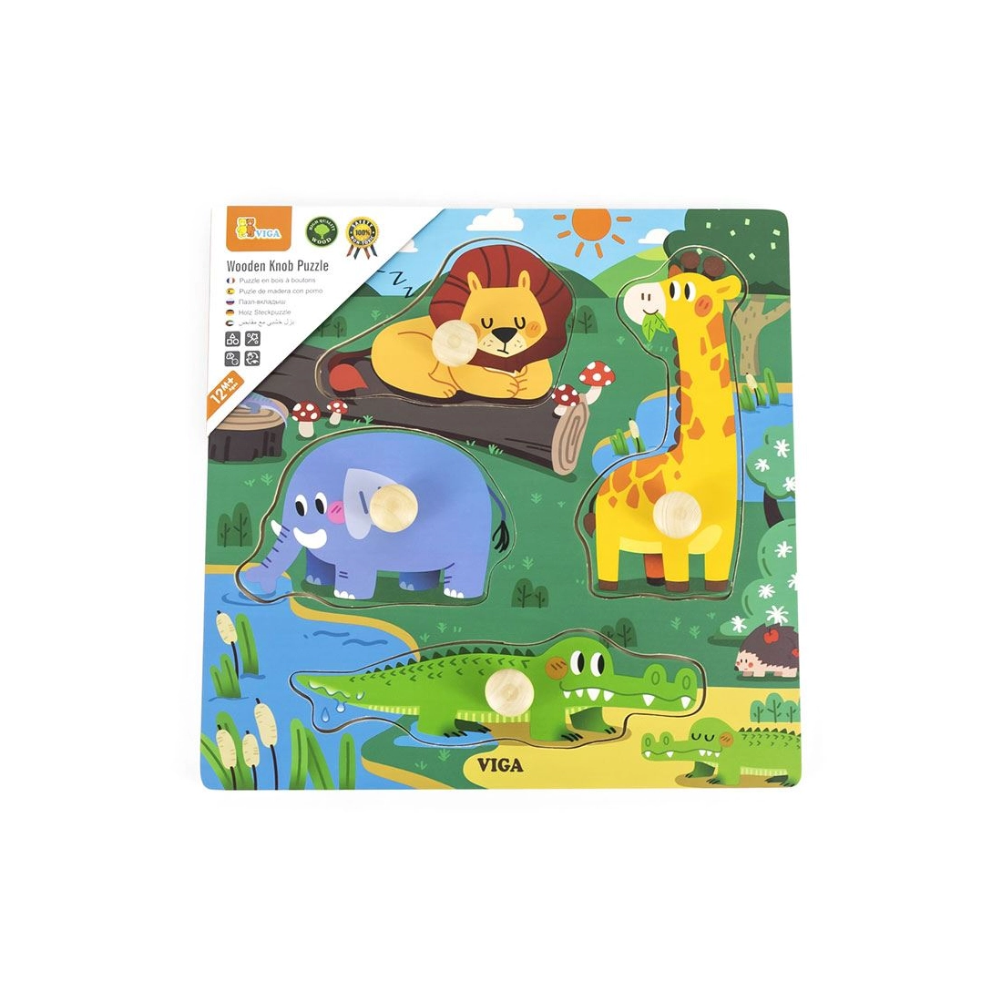 Detské drevené puzzle s úchytmi Viga divoké zvieratá 4 diely