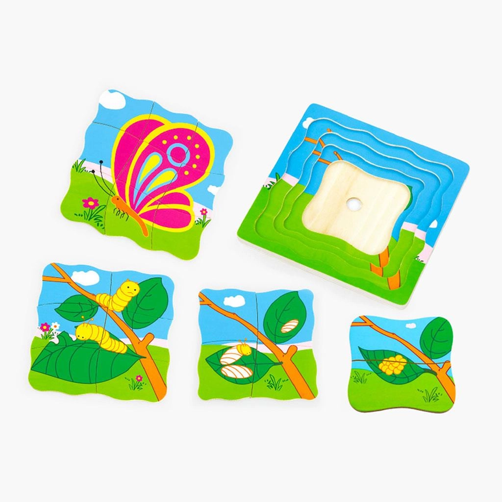 Detské drevené puzzle Viga Ako rastie motýľ