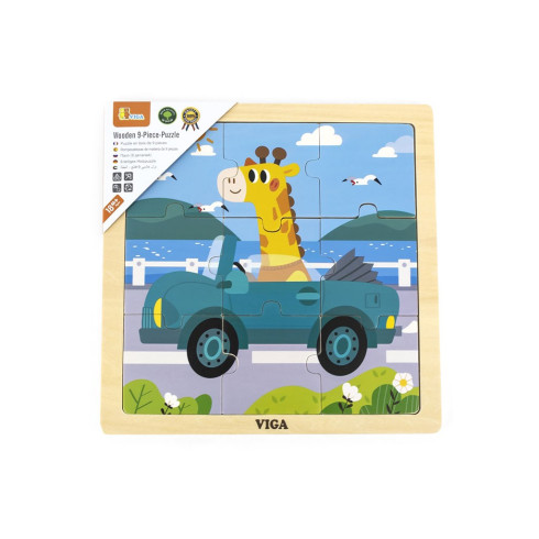 Detské drevené puzzle Viga auto 9 dielov