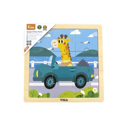 Detské drevené puzzle Viga auto 9 dielov
