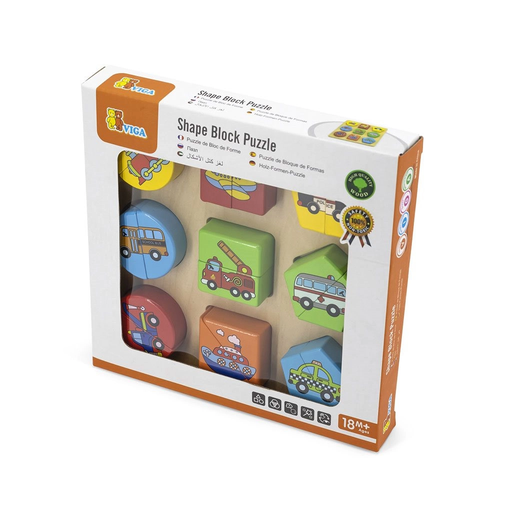 Detské drevené puzzle Viga tvary a autá 19 dielov