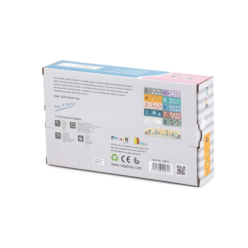 Detské drevené puzzle Viga zvieratká a čísla 31 dielov